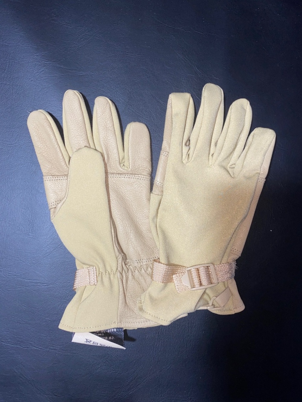 Size Small Tan Leather Gloves with Adjustable Wrist Straps Military Surplus